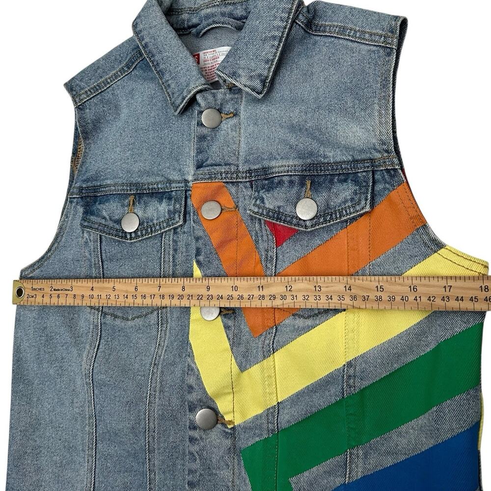 Unisex Rainbow Pride Collection LGBTQ Stonewashed Sleeveless Blue Denim Vest - Picture 9 of 11